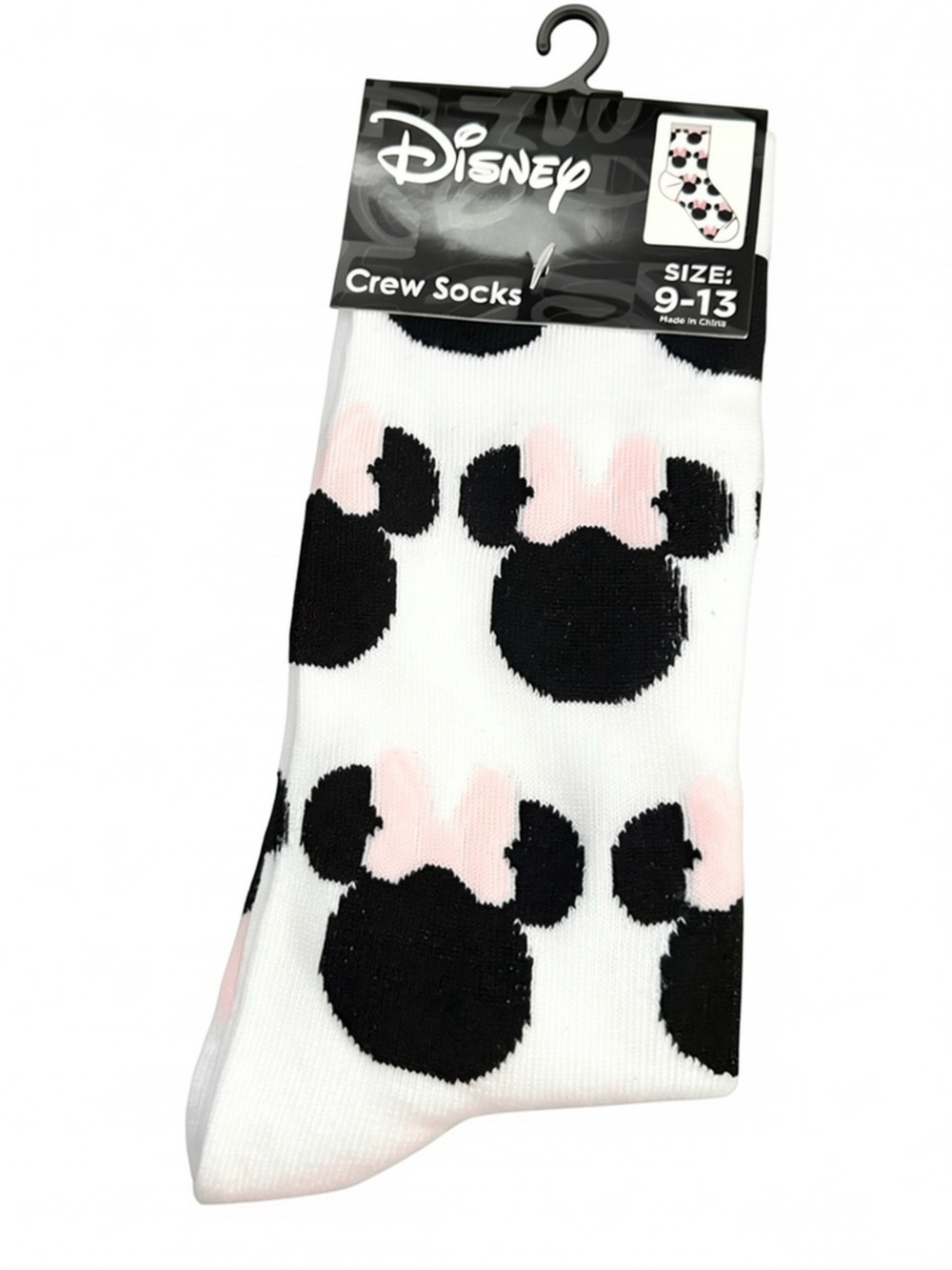 Disney Minnie Mouse Crew Socks White Pink Black Size 9-13